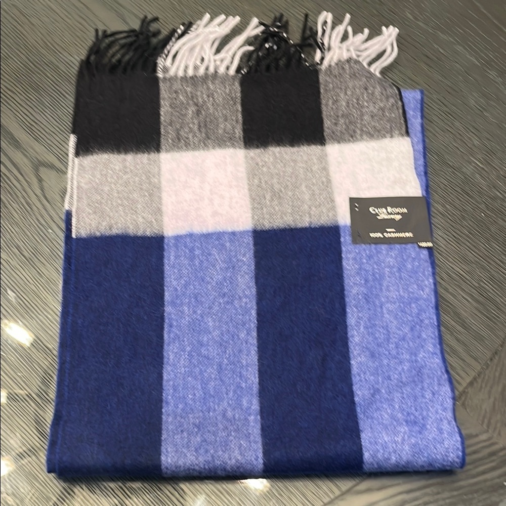 Club Room Blue Gray and black Mens cashmere scarf